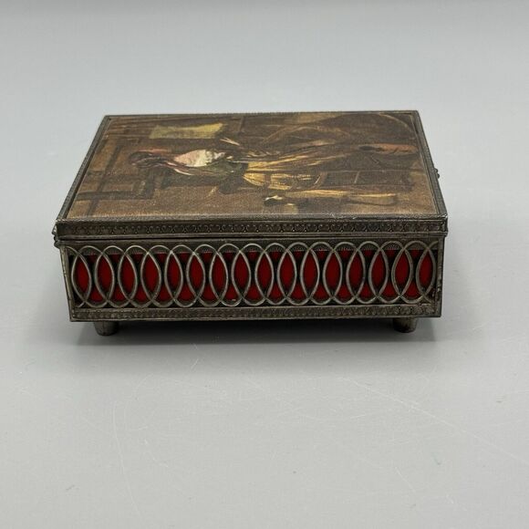 Vtg Footed Ornate Articulated Sides Hinged Trinket Box The Artist Studio Fabric - Picture 4 of 9